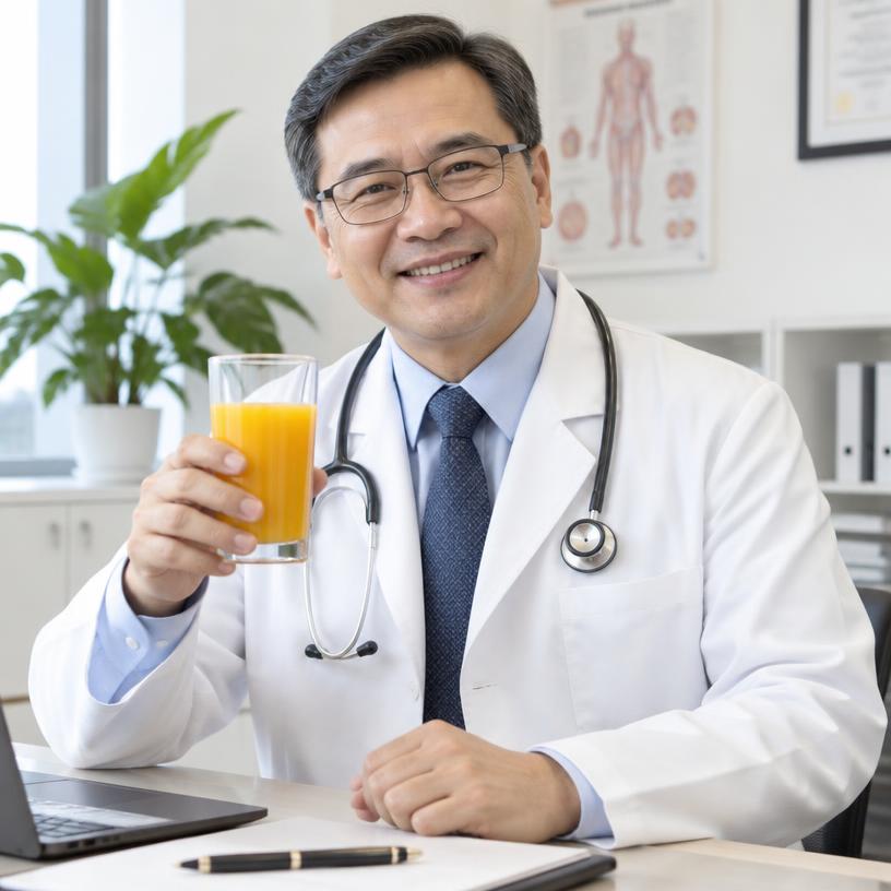 Doctor holding a glass of the natural recipe